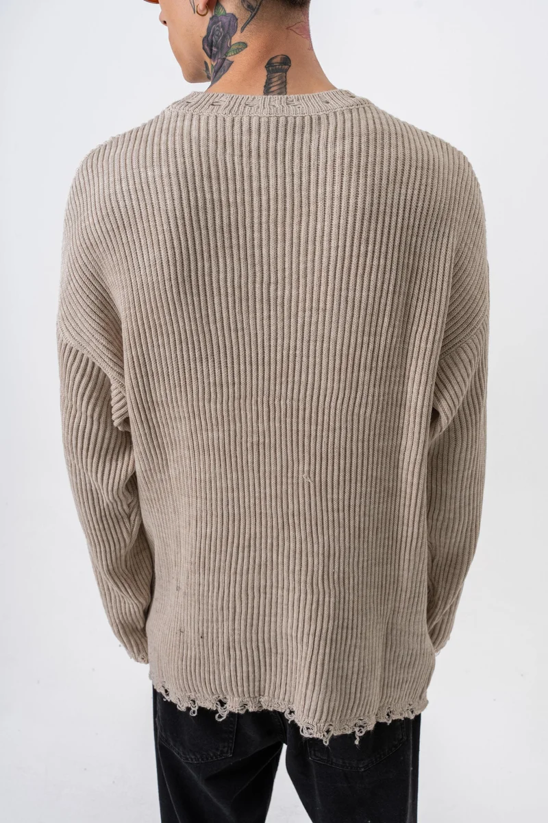 RESPIRE Men's Textured Knitwear Sweater Beige